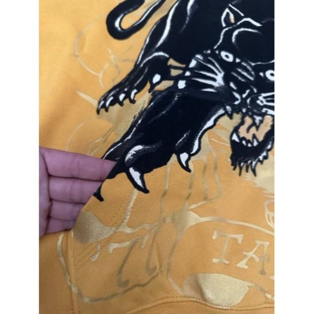 Ed Hardy Mens Yellow Black Panthers Graphic Print Hoodie Size XL Pockets - Picture 7 of 15